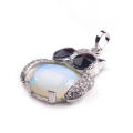 Charm Schmuck 925 Sterling Silber Cabochon Legierung Eule Anhänger Halskette Opalit Stein Pendel